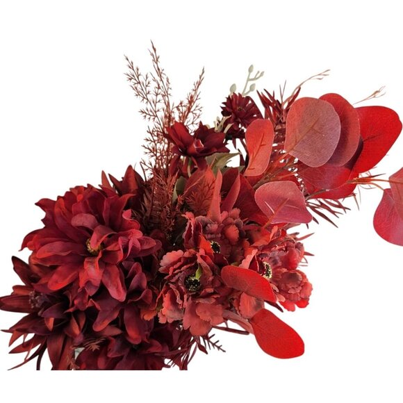 Burgundy Faux Flower Mixed Bouquet 11 Stems Floral Arrangement Realistic - Picture 9 of 16